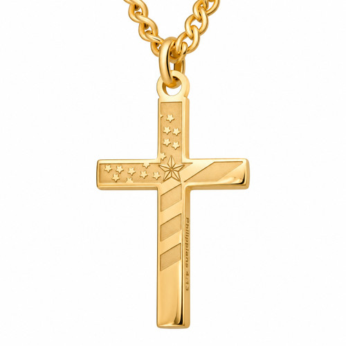 Men's Philippians 4:13 Flag Cross Necklace - Philippians 4:13