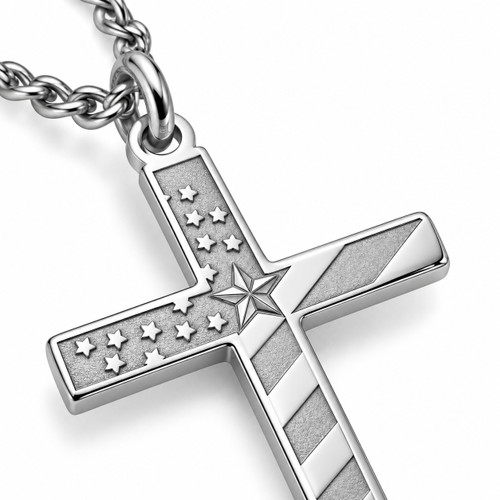Men's Philippians 4:13 Flag Cross Necklace - Philippians 4:13