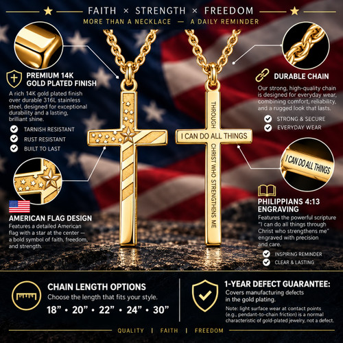 Men's Philippians 4:13 Flag Cross Necklace - Philippians 4:13