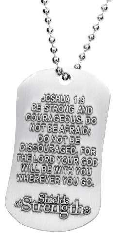 Navy Antique Finish Dog Tag Necklace-Joshua 1:9
