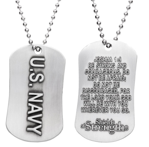 Navy Antique Finish Dog Tag Necklace-Joshua 1:9