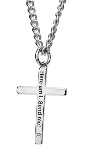 Shields of Strength Stainless Men's Send Me Cross Pendant- Isaiah 6:8-Back View