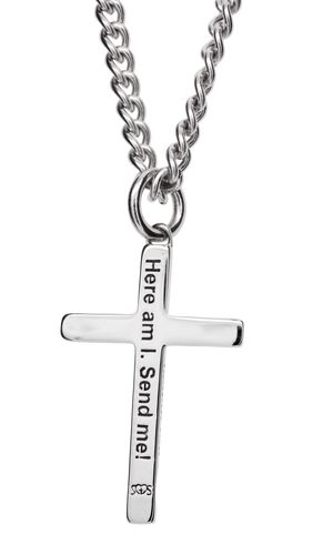 Shields of Strength Stainless Men's Send Me Cross Pendant- Isaiah 6:8-Back View