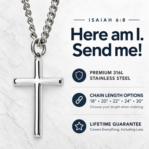 Stainless Men's Send Me Cross Pendant- Isaiah 6:8