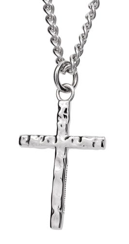 Stainless Men's Hammered Cross Pendant - 2 Corinthians 5:7