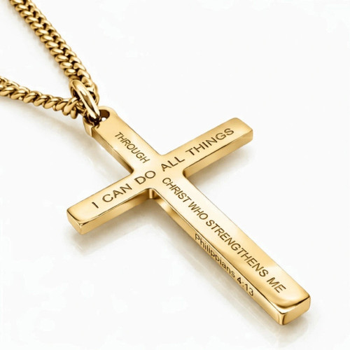 Women's Small Philippians 4:13 Flag Cross Necklace- Philippians 4:13