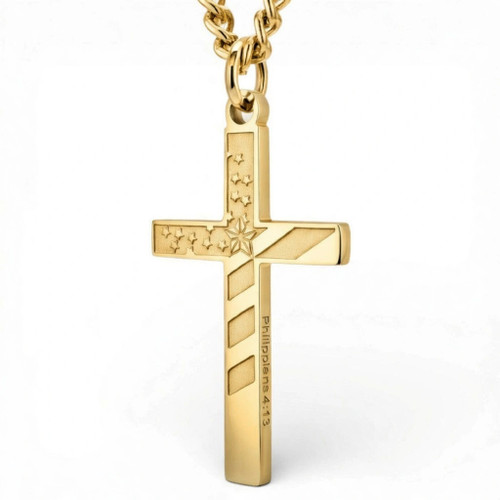 Women's Small Philippians 4:13 Flag Cross Necklace- Philippians 4:13