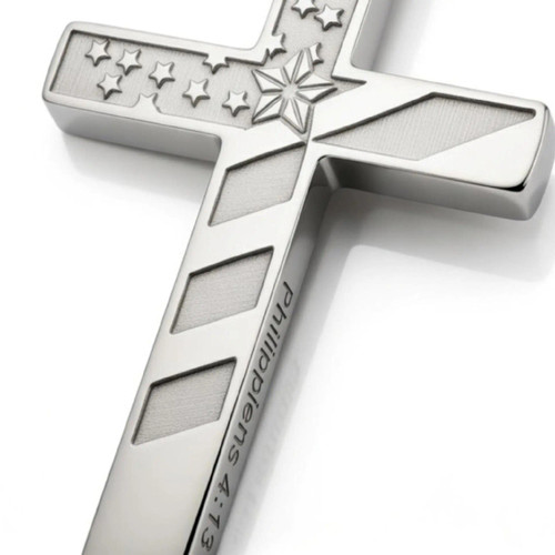 Women's Small Philippians 4:13 Flag Cross Necklace- Philippians 4:13