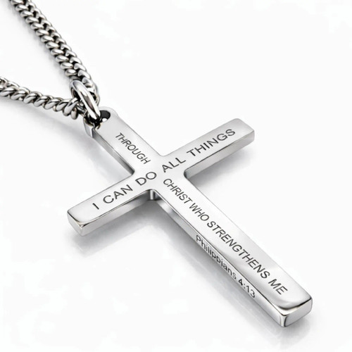 Women's Small Philippians 4:13 Flag Cross Necklace- Philippians 4:13