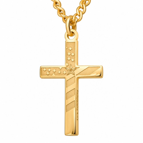 Copy of Men's Philippians 4:13 Flag Cross Necklace - Philippians 4:13