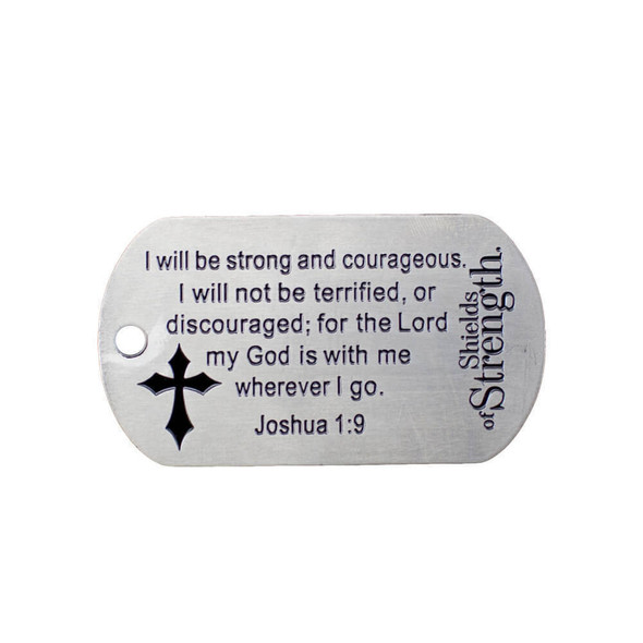 Shields Of Strength One Nation Under God Stainless Steel Flag Dog Tag Necklace-Joshua 1:9- Back View Shields Of Strength One Nation Under God Stainless Steel Flag Dog Tag Necklace-Joshua 1:9- Back View