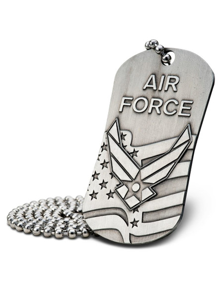 Shields Of Strength Air Force Antique Finish Dog Tag Necklace-Isaiah 40:31-Front View