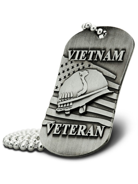 Shields of Strength Vietnam Veteran Antique Finish Dog Tag Necklace-Philippians 3:13-14-Front View