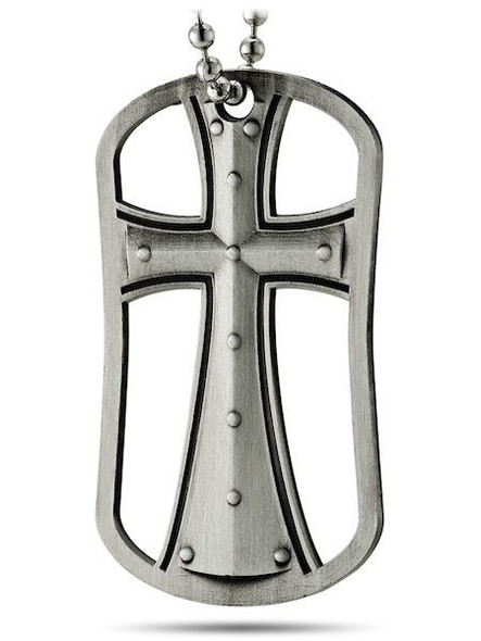 Genesis 26:24 Cut Out Cross Dog Tag Necklace Antique Finish Shields of Strength - Front View