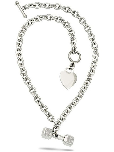 Shields of Strength Stainless Steel Heart Necklace with Dumbbell-Phil 4:13-front View Shields of Strength Stainless Steel Heart Necklace with Dumbbell-Phil 4:13-front View