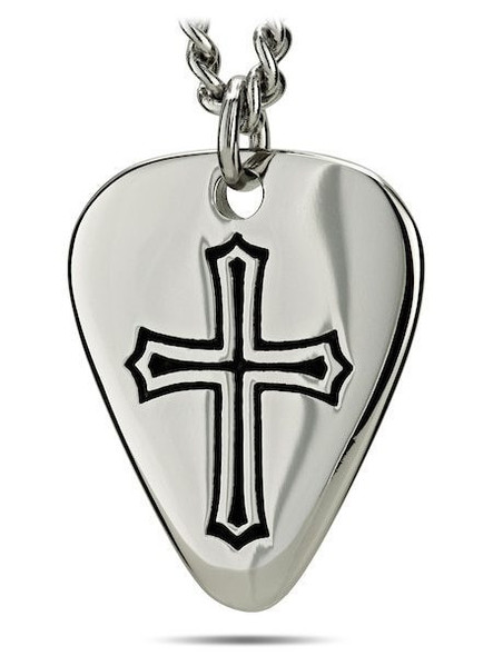 Men's Stainless Steel Guitar Pick Necklace-Psalm 101:1-Front View