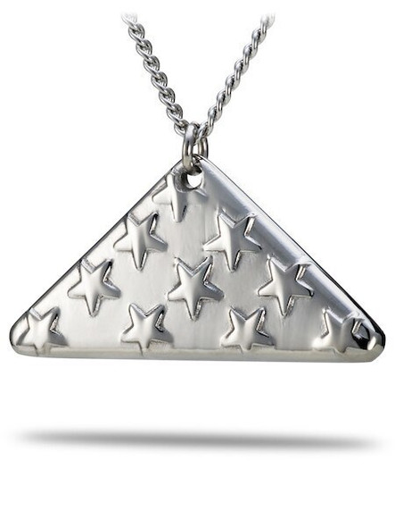 Women's Stainless Steel Folded Flag Necklace-John 15:13-Front View Women's Stainless Steel Folded Flag Necklace-John 15:13-Front View