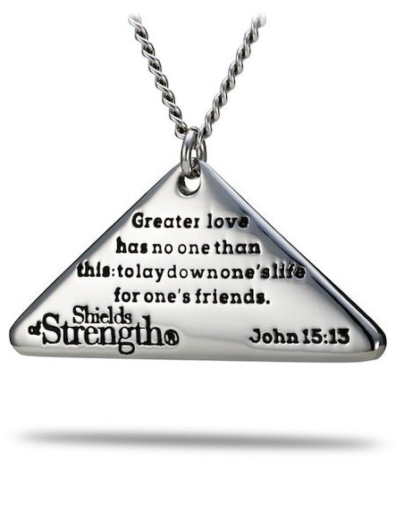 Women's Stainless Steel Folded Flag Necklace-John 15:13-Back View Women's Stainless Steel Folded Flag Necklace-John 15:13-Back View