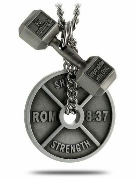 Men's Antique Dumbbell Weight Plate Necklace Luke Rom Lk 1:37 Dumbbell/Ro 8:37 Men's Antique Dumbbell Weight Plate Necklace Luke Rom Lk 1:37 Dumbbell/Ro 8:37