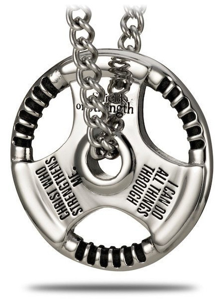 Shields of Strength Men's Stainless Steel Grip Plate Necklace-Phil 4:13 Back View Shields of Strength Men's Stainless Steel Grip Plate Necklace-Phil 4:13 Back View