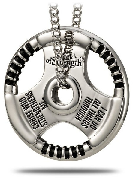 Shields of Strength Women's Stainless Steel Grip Plate Necklace-Phil 4:13 Back View Shields of Strength Women's Stainless Steel Grip Plate Necklace-Phil 4:13 Back View
