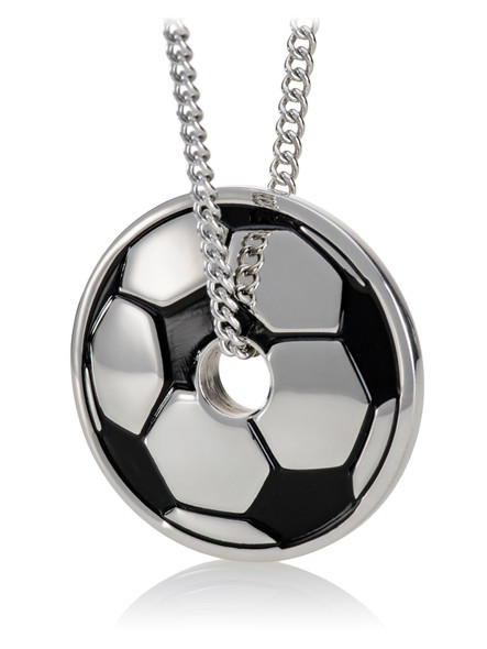 Shields Of Strength Women's Stainless Steel Soccer Ball Necklace-Phil 4:13-Front View Shields Of Strength Women's Stainless Steel Soccer Ball Necklace-Phil 4:13-Front View