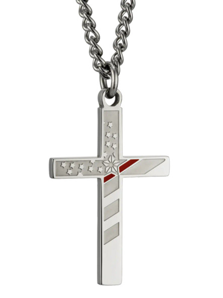 Firefighter Flag Cross Thin Red Line Necklace Isaiah 6:8