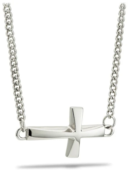 Women's Stainless "Carry the Cross" Sideway Necklace-Psalm 28:7