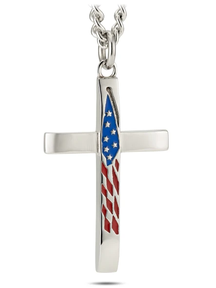 Men's Stainless Tapered USA Flag Cross Necklace-John 19:30