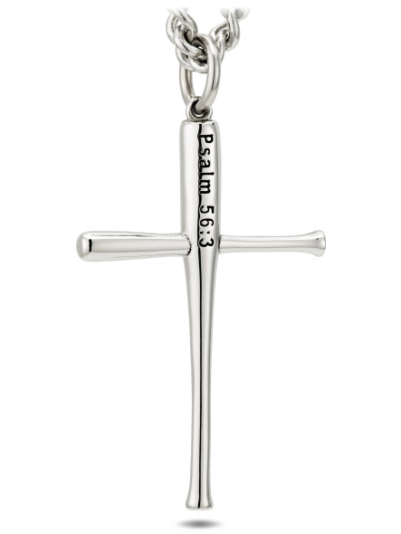 Men's Stainless Steel Baseball Bat Cross Necklace-Psalm 56:3