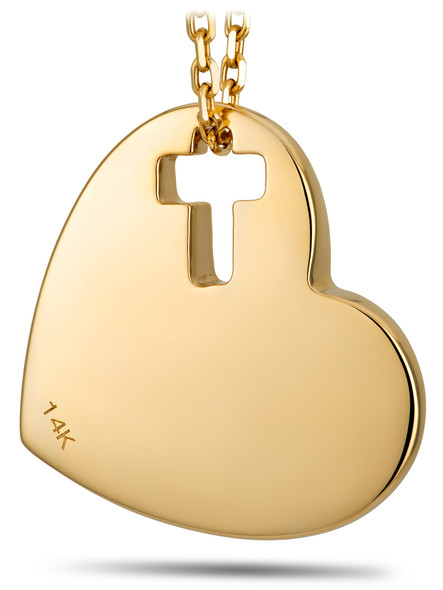 Solid 14K Gold Heart w/Cross Cut Out Necklace-Front View