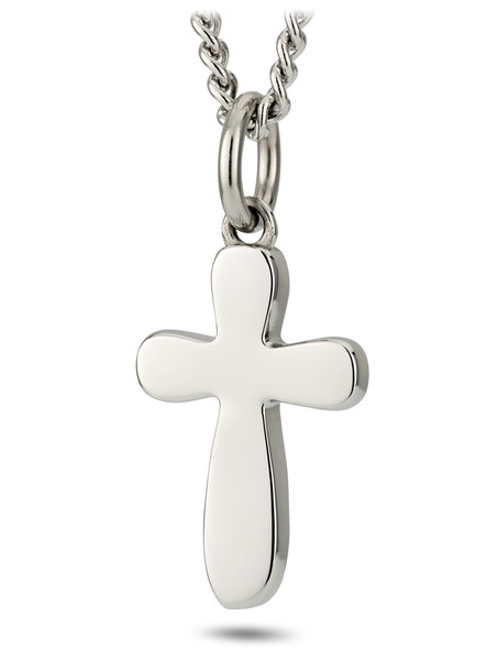 Women's Stainless Steel Wave Cross Necklace- John 19:30-Front View Women's Stainless Steel Wave Cross Necklace- John 19:30-Front View