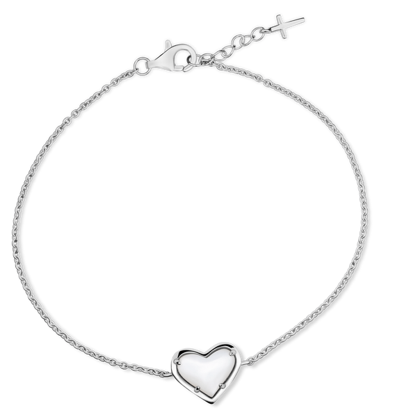 Shields Of Strength Stone Heart Bracelet-1 Corinthians 13:8 (29071-Sterling Silver with Mother Of Pearl Stone)-Front View Shields Of Strength Stone Heart Bracelet-1 Corinthians 13:8 (29071-Sterling Silver with Mother Of Pearl Stone)-Front View