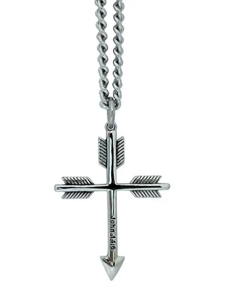 Men's Stainless Steel Arrow Cross Necklace - John 14:6