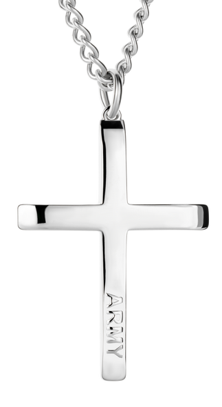 Men's Stainless Steel Army Cross Necklace with Joshua 1:9 scripture, military Christian faith jewelry for men.-Front View Men's Stainless Steel Army Cross Necklace with Joshua 1:9 scripture, military Christian faith jewelry for men.-Front View