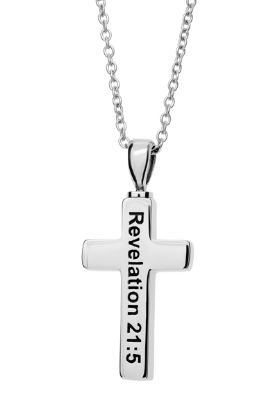 Shields of Strength Women's Stainless Steel In Memory Of Cross Necklace - Revelation 21:5-Back View Shields of Strength Women's Stainless Steel In Memory Of Cross Necklace - Revelation 21:5-Back View