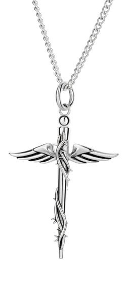 Women's Surgical Steel Medical Cross Necklace with Caduceus, engraved Proverbs 17:22 scripture-Front View Women's Surgical Steel Medical Cross Necklace with Caduceus, engraved Proverbs 17:22 scripture-Front View