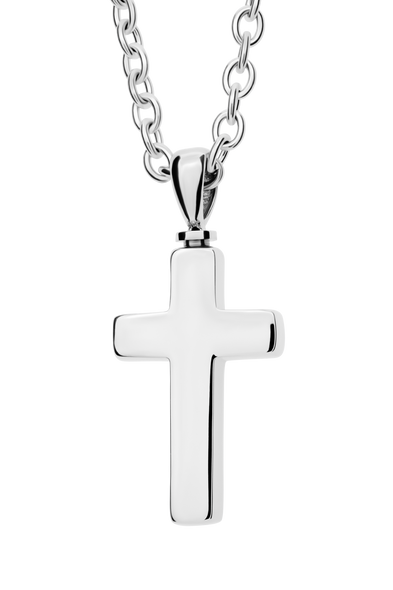Shields of Strength Men's Stainless Steel In Memory Of Cross Necklace - Revelation 21:5-Front View Shields of Strength Men's Stainless Steel In Memory Of Cross Necklace - Revelation 21:5-Front View