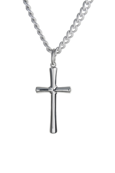 Women's Stainless Steel Faith, Hope, Love Cross Necklace with 1 Corinthians 13:13 inscription. Hypoallergenic religious jewelry.-Front View Women's Stainless Steel Faith, Hope, Love Cross Necklace with 1 Corinthians 13:13 inscription. Hypoallergenic religious jewelry.-Front View