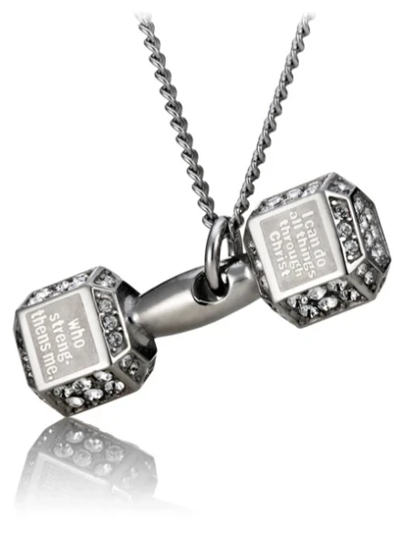 Women's Crystal Dumbbell Necklace - Philippians 4:13