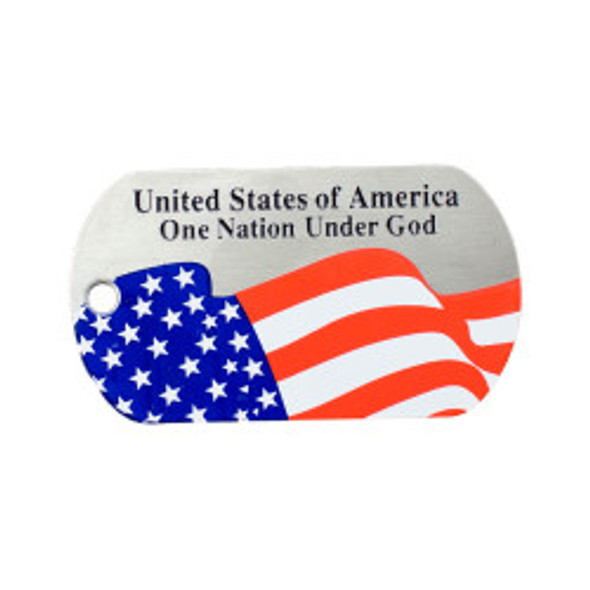 Shields Of Strength One Nation Under God Stainless Steel Flag Dog Tag Necklace-Joshua 1:9- Front View Shields Of Strength One Nation Under God Stainless Steel Flag Dog Tag Necklace-Joshua 1:9- Front View
