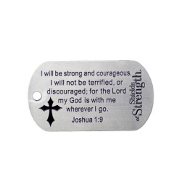 Shields Of Strength One Nation Under God Stainless Steel Flag Dog Tag Necklace-Joshua 1:9- Back View Shields Of Strength One Nation Under God Stainless Steel Flag Dog Tag Necklace-Joshua 1:9- Back View