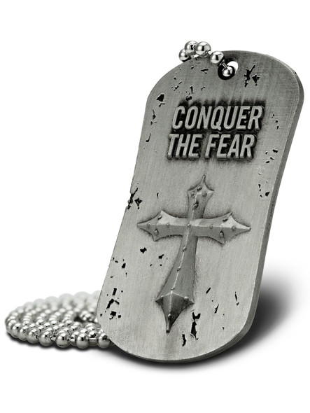 Shields of Strength Conquer the Fear Antique Finish Dog Tag Necklace-Joshua 1:9-Front View Shields of Strength Conquer the Fear Antique Finish Dog Tag Necklace-Joshua 1:9-Front View
