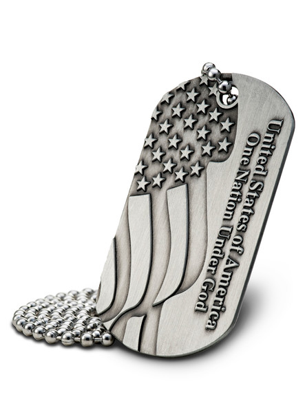 Shields Of Strength USA One Nation Under God Antique Finish Dog Tag Necklace-Joshua 1:9-Front View Shields Of Strength USA One Nation Under God Antique Finish Dog Tag Necklace-Joshua 1:9-Front View