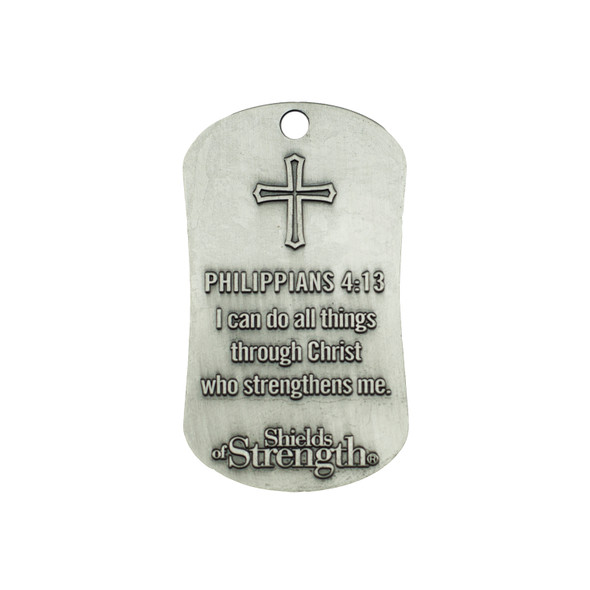 Shields Of Strength EMS Antique Finish Dog Tag Necklace-II Chronicles 15:7/Phil 4:13-Back Vie Shields Of Strength EMS Antique Finish Dog Tag Necklace-II Chronicles 15:7/Phil 4:13-Back Vie