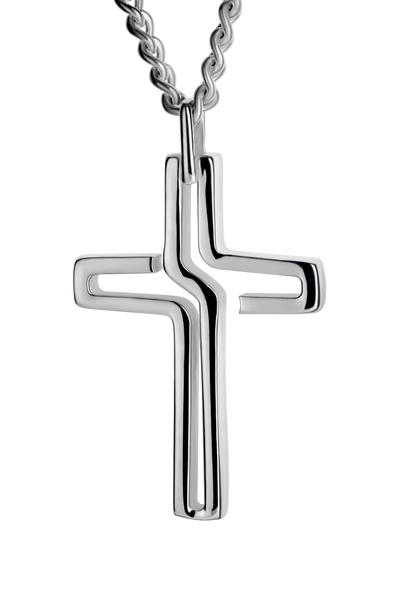 Men's Stainless Steel Path Cross Necklace with Psalm 25:4 Scripture Inscription-Front View Men's Stainless Steel Path Cross Necklace with Psalm 25:4 Scripture Inscription-Front View