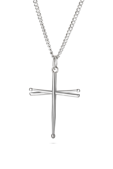 Shields Of Strength Women's Drum Sticks Cross Necklace -Psalm 101:1-Back View