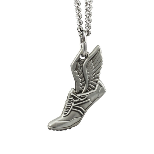 Shields Of Strength women's Antique Finish Winged Shoe Necklace-Phil 4:13- Front View Shields Of Strength women's Antique Finish Winged Shoe Necklace-Phil 4:13- Front View