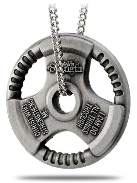 Shields of Strength Women's Antique Finish Grip Plate Necklace - Phil 4:13-Front View Shields of Strength Women's Antique Finish Grip Plate Necklace - Phil 4:13-Front View