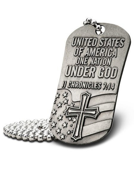 Shields Of Strength One Nation Antique Finish Necklace-II Chronicles 7:14-Front View Shields Of Strength One Nation Antique Finish Necklace-II Chronicles 7:14-Front View